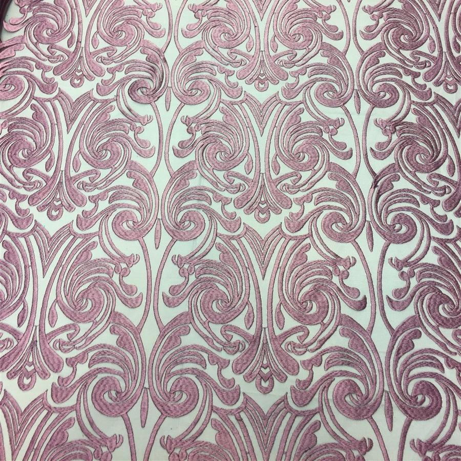 Plum Embroidered Mesh Lace Fabric