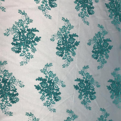 Teal Gorgeous Floral Embroidery Bridal Dress Lace Fabric