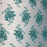 Teal Gorgeous Floral Embroidery Bridal Dress Lace Fabric