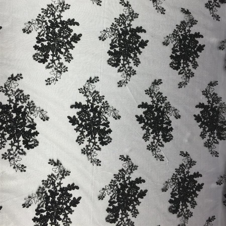 Black Gorgeous Floral Embroidery Bridal Dress Lace Fabric