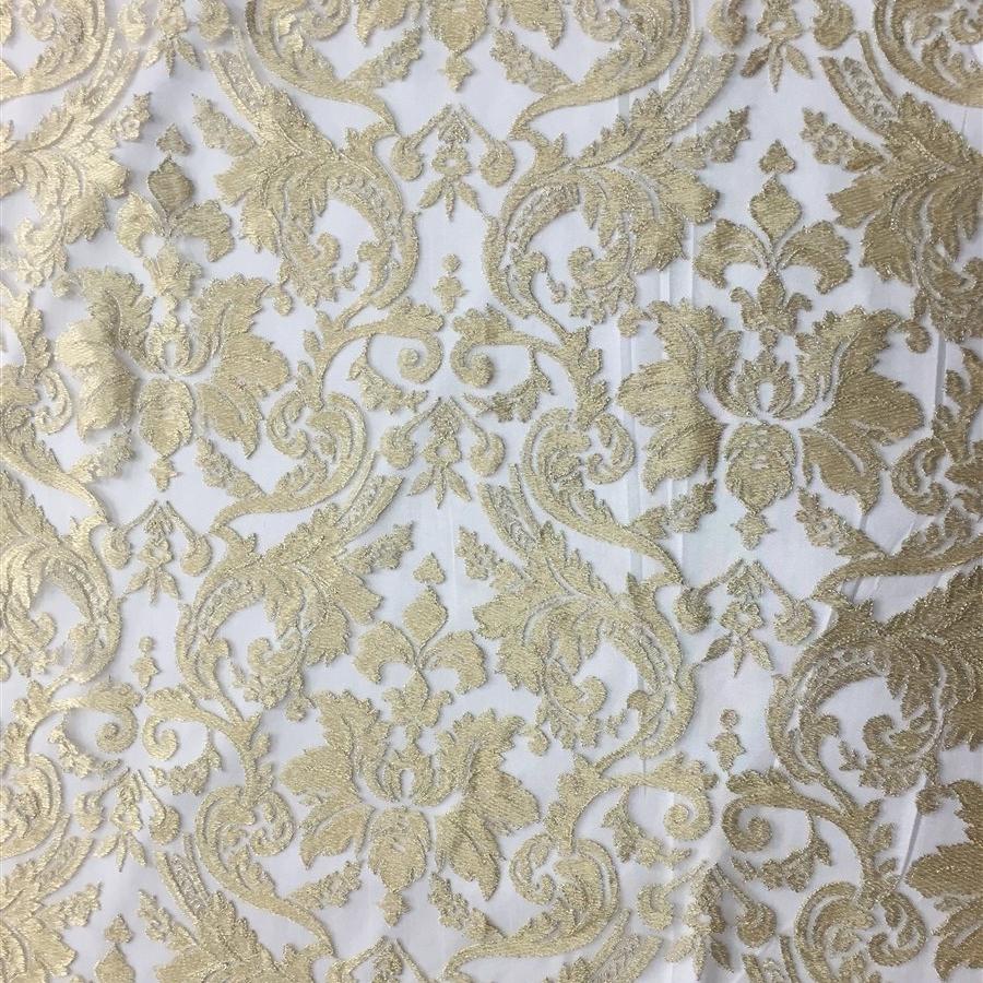 Gold Floral Embroidered Mesh Lace Fabric