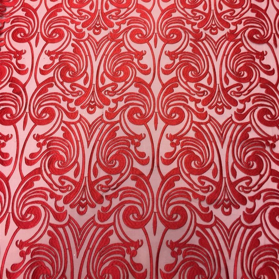 Red Embroidered Mesh Lace Fabric