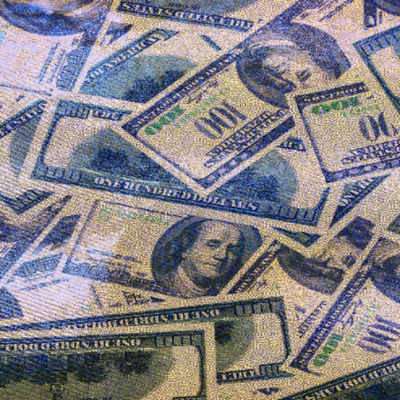 Blue Hologram Mystique Money Print Spandex Fabric