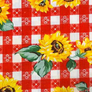 Sunflowers on Red Checkered Poly Cotton Fabric