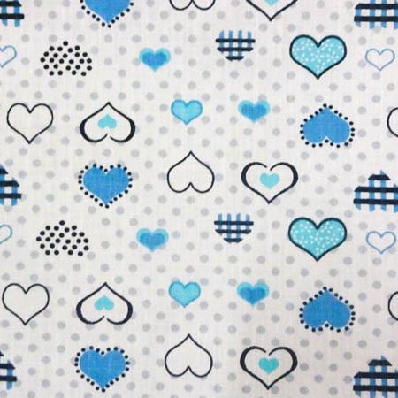 Hearts on Dots Blue Poly Cotton Fabric