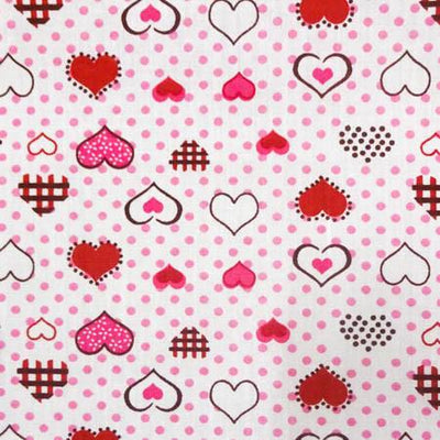 Hearts on Dots Red Poly Cotton Fabric