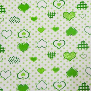 Hearts on Dots Green Poly Cotton Fabric