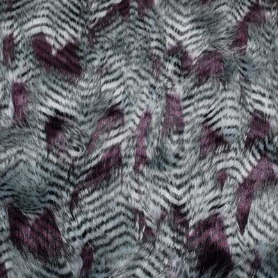Aubergine Violet Gray Faux Feathered Fur Fabric