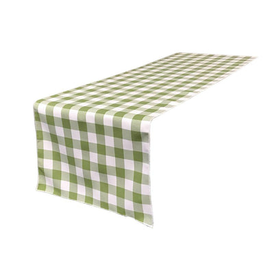 (4 / Pack ) 14 in. x 100 in. White and Apple Green Polyester Gingham Checkered Table Runner