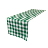 (4 / Pack ) 14 in. x 100 in. White and Hunter Green Polyester Gingham Checkered Table Runner