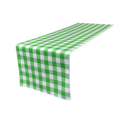 (4 / Pack ) 14 in. x 100 in. White and Lime Polyester Gingham Checkered Table Runner