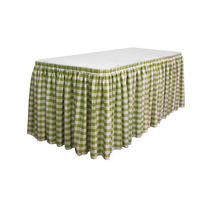 14 Ft. x 29 in. White and Apple Green Accordion Pleat Checkered Polyester Table Skirt