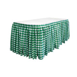 14 Ft. x 29 in. White and Hunter Green Accordion Pleat Checkered Polyester Table Skirt