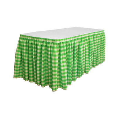 14 Ft. x 29 in. White and Lime Accordion Pleat Checkered Polyester Table Skirt