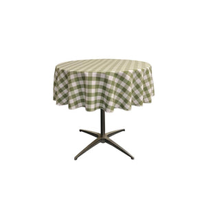51" White Apple Green Checkered Polyester Round Tablecloth