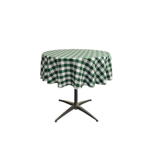 51" White Hunter Green Checkered Polyester Round Tablecloth