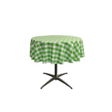 51" White Lime Checkered Polyester Round Tablecloth