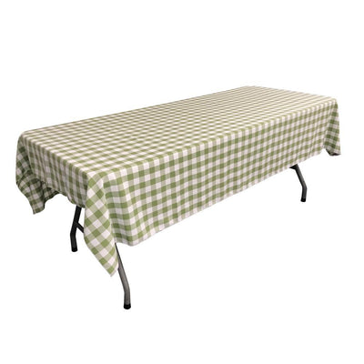 White Apple Green Gingham Checkered Polyester Rectangular Tablecloth 90