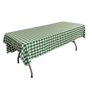 White Hunter Green Gingham Checkered Polyester Rectangular Tablecloth 90" x 132"