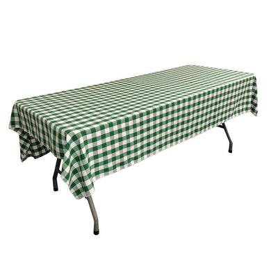 White Hunter Green Gingham Checkered Polyester Rectangular Tablecloth 90