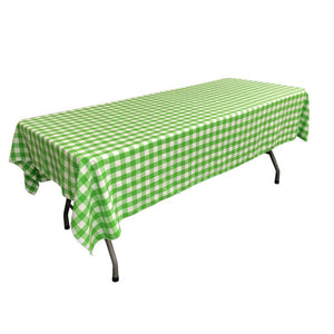 White Lime Gingham Checkered Polyester Rectangular Tablecloth 90" x 132"