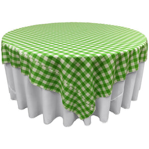 White Lime Checkered Square Overlay Tablecloth Polyester 85" x 85"