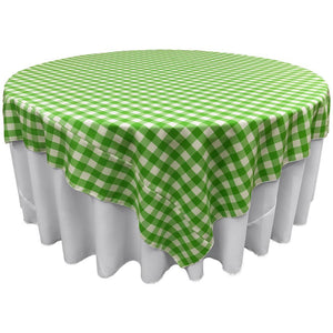 White Lime Checkered Square Overlay Tablecloth Polyester 85" x 85"