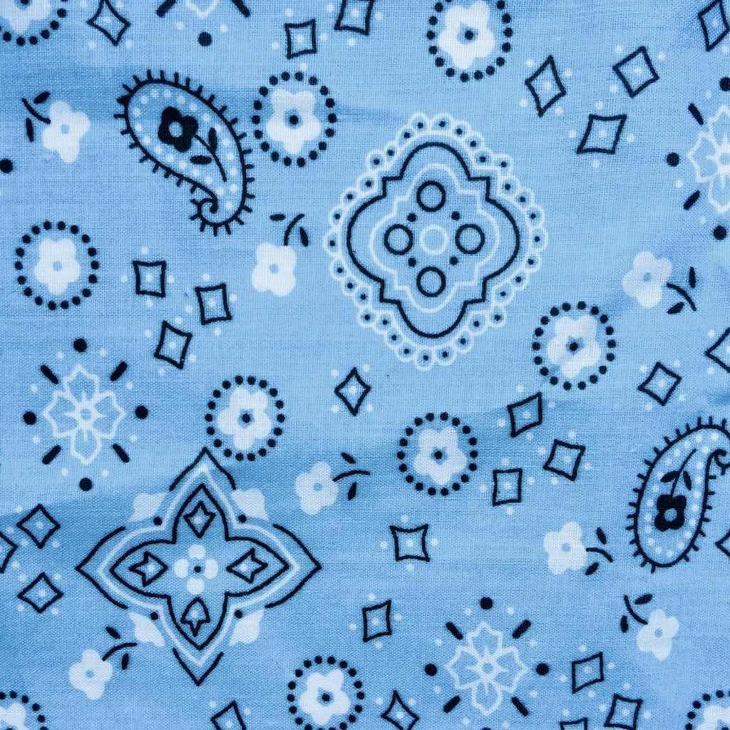 Light Blue Paisley Bandana Poly Cotton Fabric