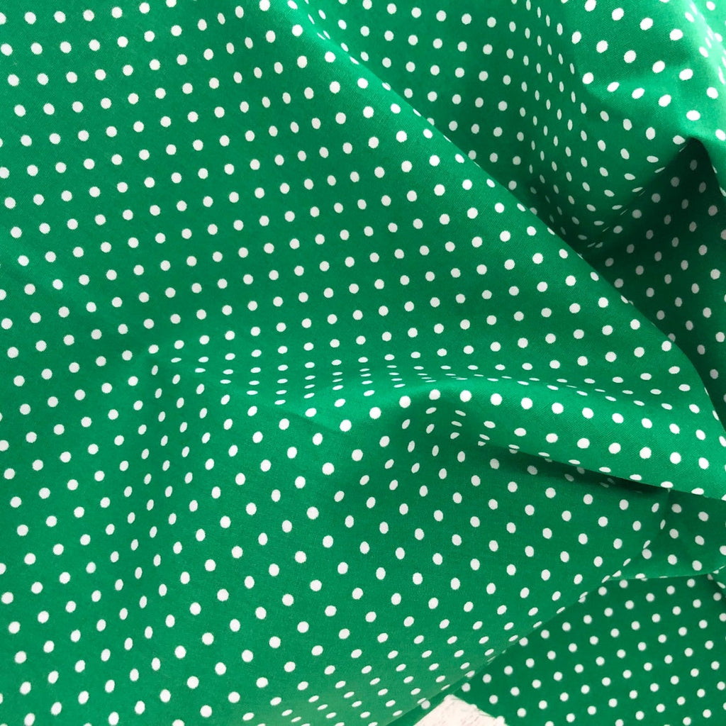 1/4" Quarter inches White Polka Dot on Green Poly Cotton Fabric