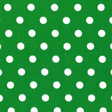 1" One Inch White Polka Dot on Green Poly Cotton Fabric