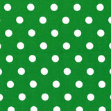 1" One Inch White Polka Dot on Green Poly Cotton Fabric