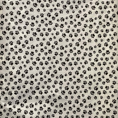 Black Paw on White Poly Cotton Fabric