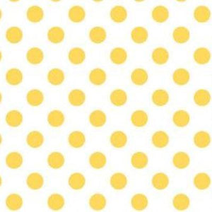 1" One Inch Yellow Polka Dot on White Poly Cotton Fabric