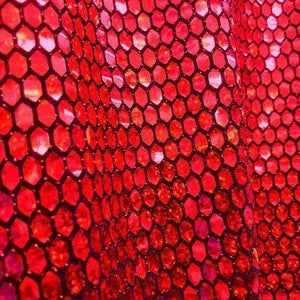 Red Honeycomb Hologram Sequins on Black