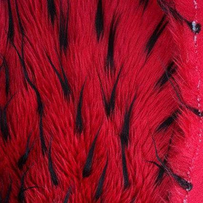 Black Red Faux Fur Two Tone Spiked Shaggy Long Pile Fabric