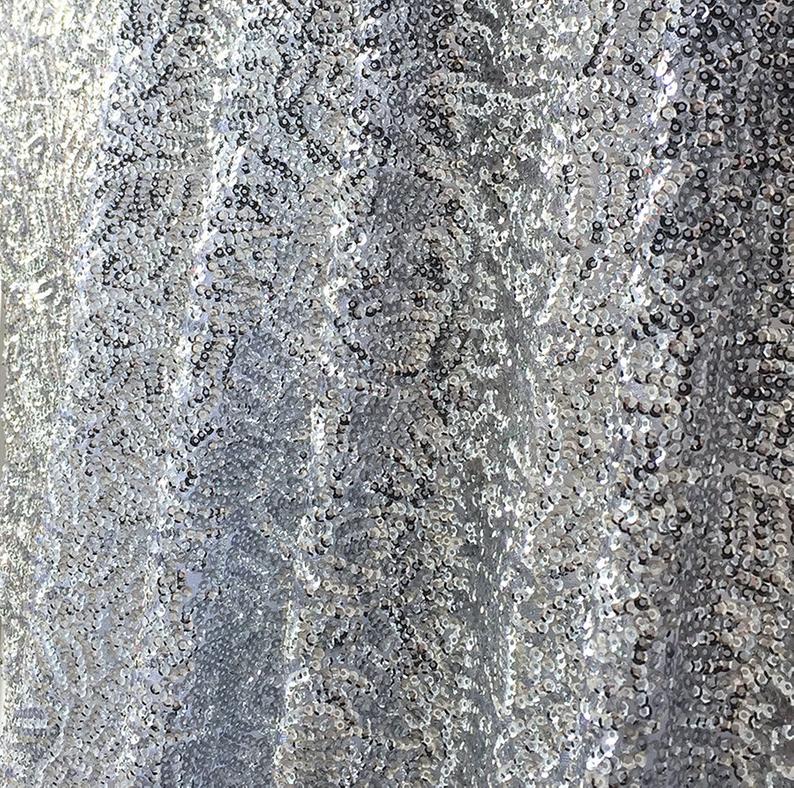 Silver Seaweed Glitz Sequin Mesh Fabric