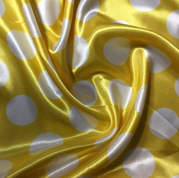 1/2" half inch White Polka Dot on Yellow Background Satin Fabric