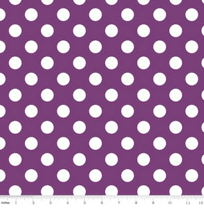 1" One Inch White Polka Dot on Purple Poly Cotton Fabric