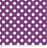 1" One Inch White Polka Dot on Purple Poly Cotton Fabric