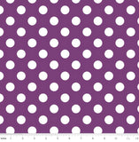 1" One Inch White Polka Dot on Purple Poly Cotton Fabric