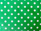 1" One Inch White Polka Dot on Green Poly Cotton Fabric