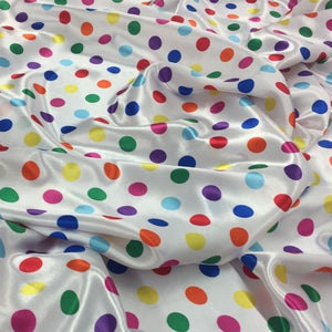 1/2" half inch Multi Color Polka Dot on White Background Satin Fabric