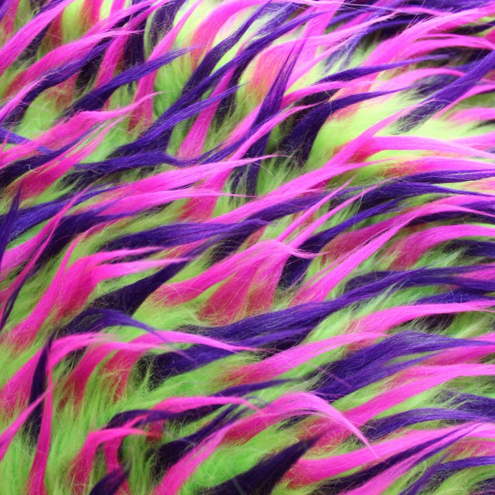 Pink Purple on Lime Spiked Three Tone Faux Fur Fabric