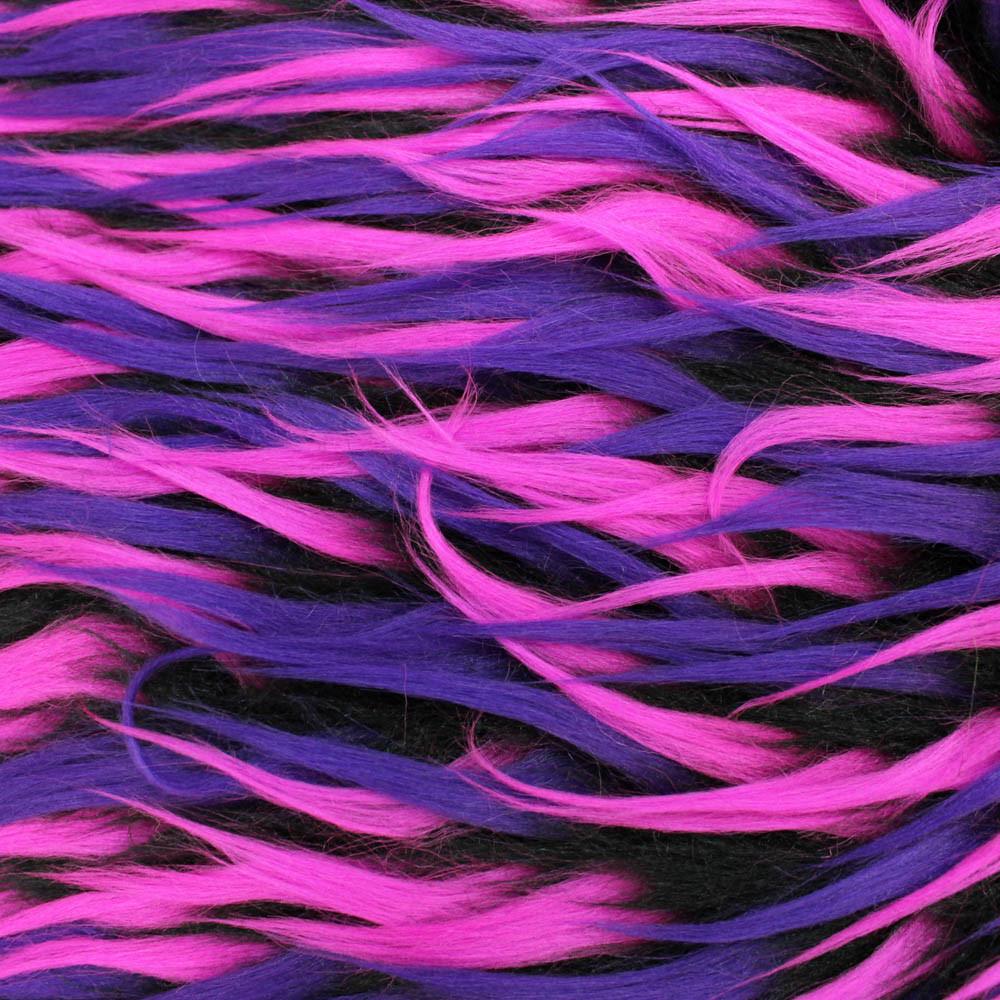 Hot Pink Purple on Black Three Tone Spiked Faux Fur Fabric