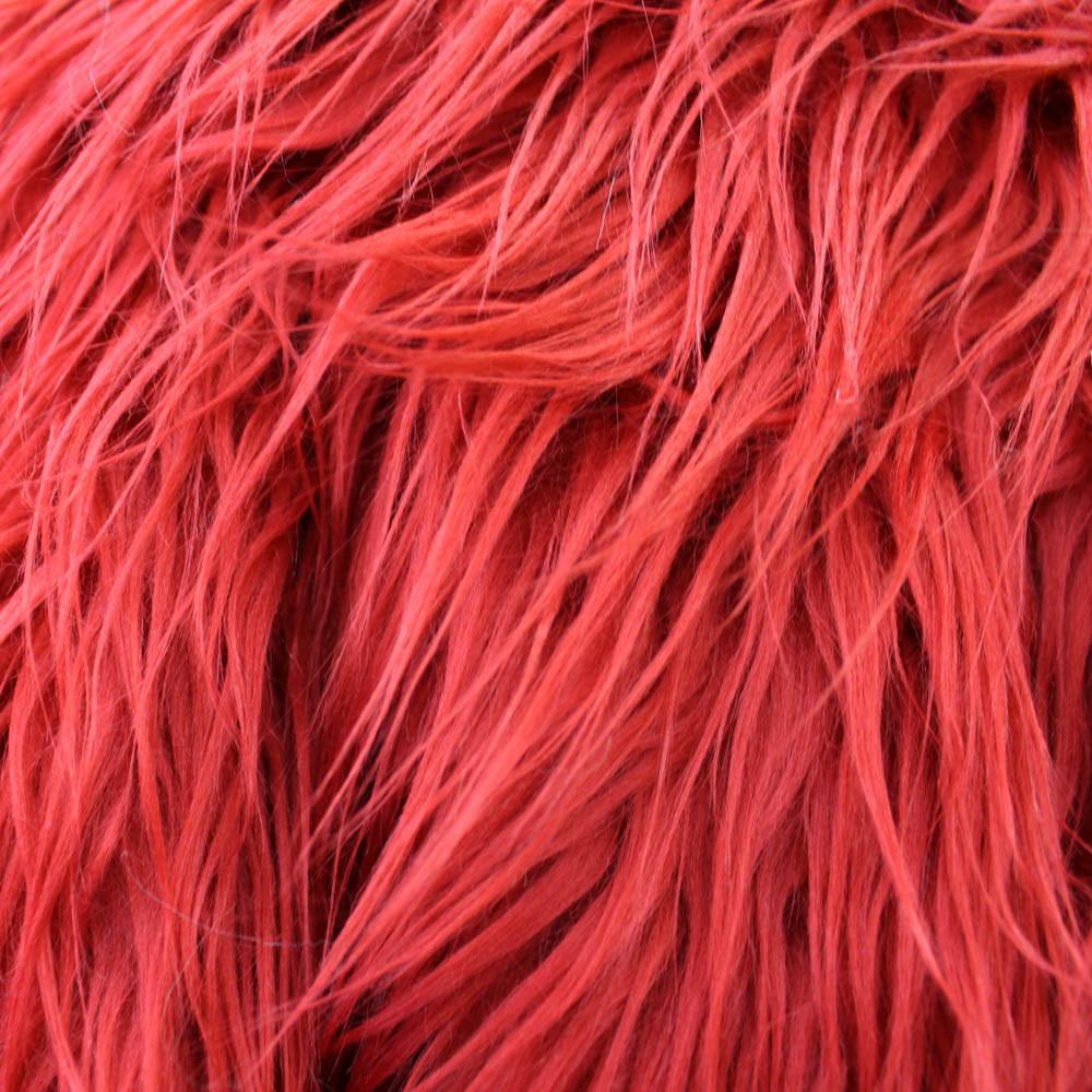 Red Faux Fake Mongolian Animal Fur Fabric Long Pile