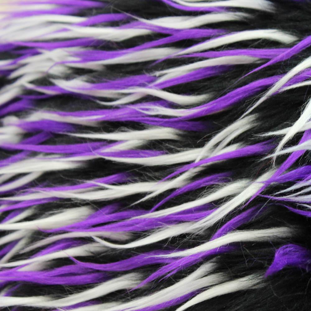 Violet White on Black Three Tone Spiked Faux Fur Fabric