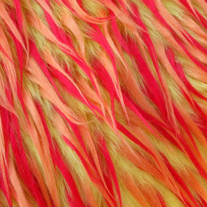 Red Orange on Lemon Spiked Three Tone Faux Fur Fabric