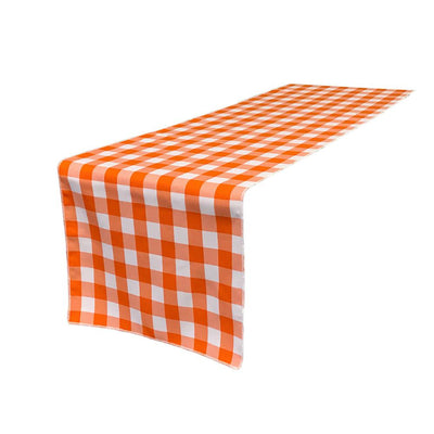 (4 / Pack ) 14 in. x 100 in. White and Orange Polyester Gingham Checkered Table Runner