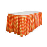14 Ft. x 29 in. White and Orange Accordion Pleat Checkered Polyester Table Skirt