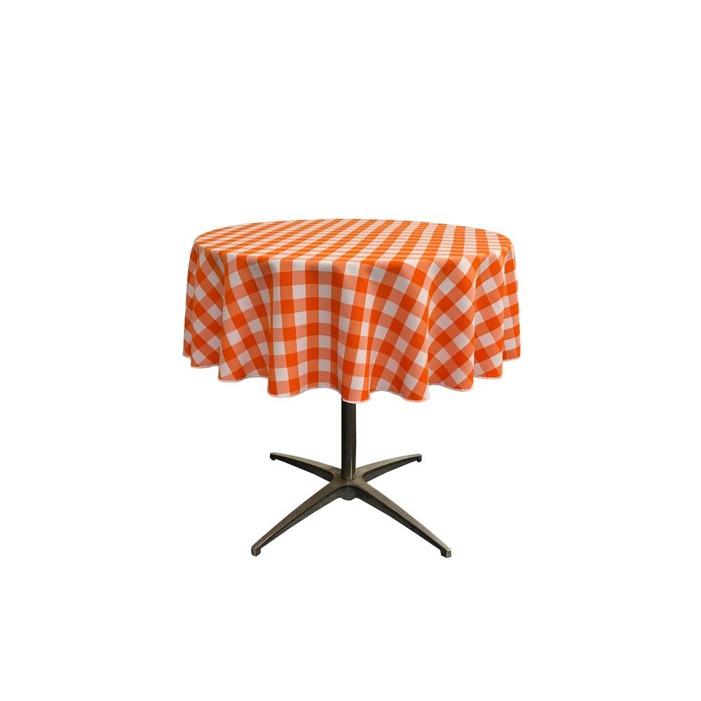 51" White Orange Checkered Polyester Round Tablecloth